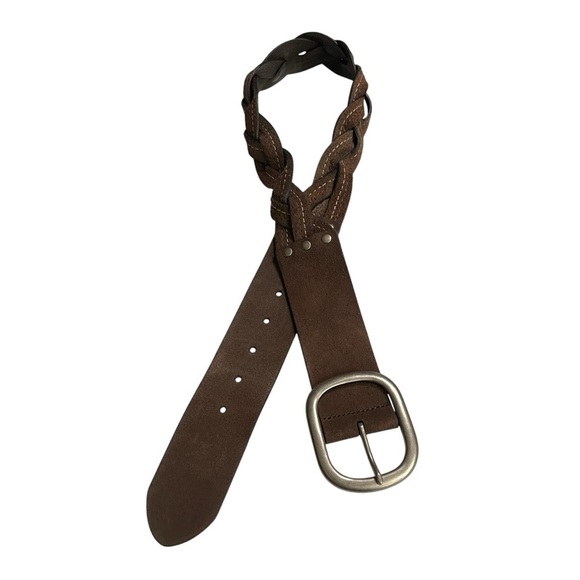 VTG Genuine Leather Braided Belt Brown Stitch Detail Boho Western Style Size S - Picture 4 of 16